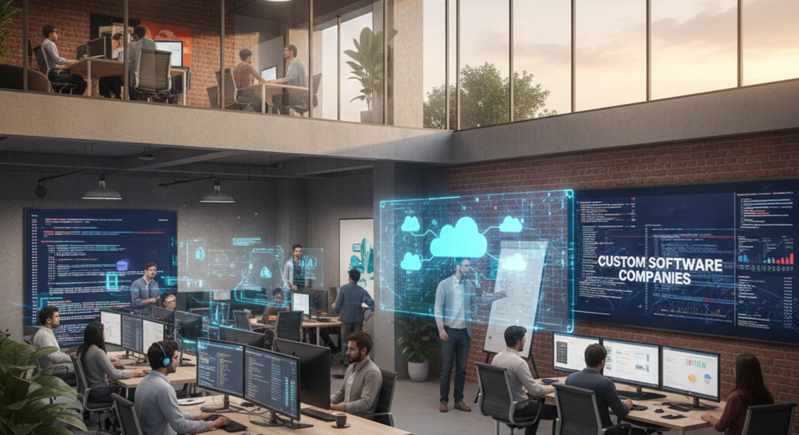Top 10 Custom Software Development Companies in Vadodara skyline with digital technology icons