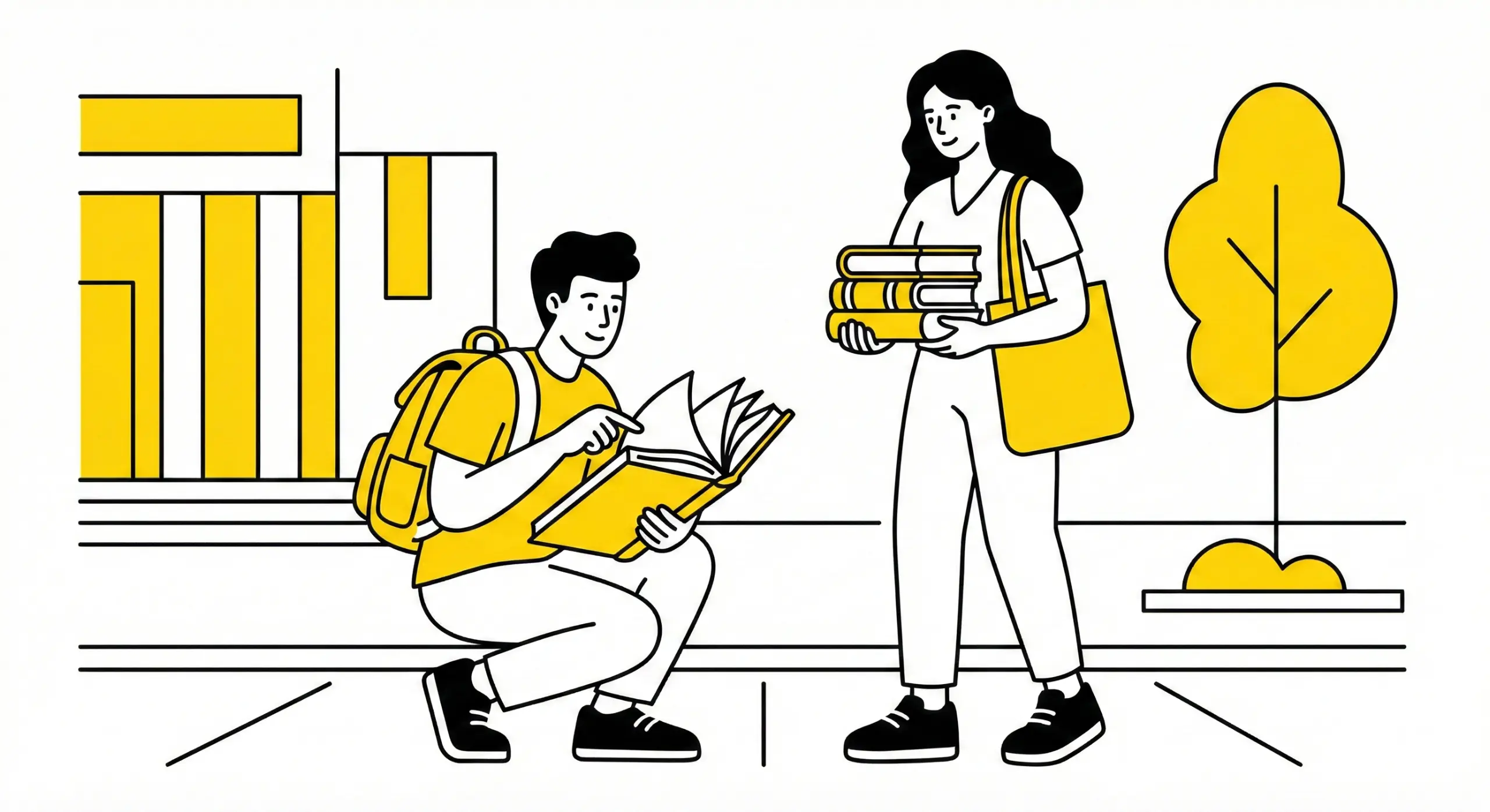 Student inspecting used textbooks before buying locally