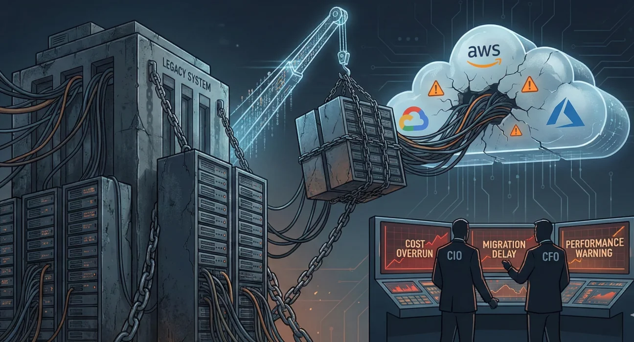 Enterprise IT team facing challenges during lift-and-shift cloud migration of legacy systems