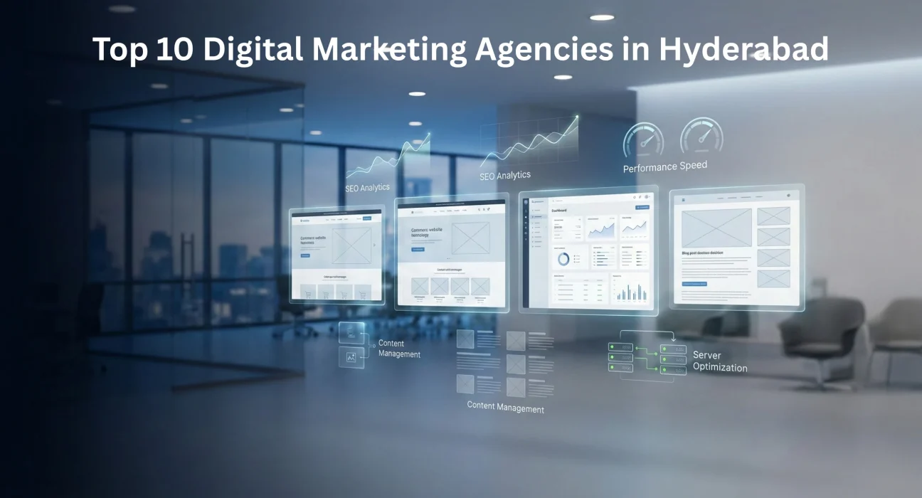Top 10 Digital Marketing Agencies in Hyderabad with HITEC City, Madhapur and Gachibowli skyline