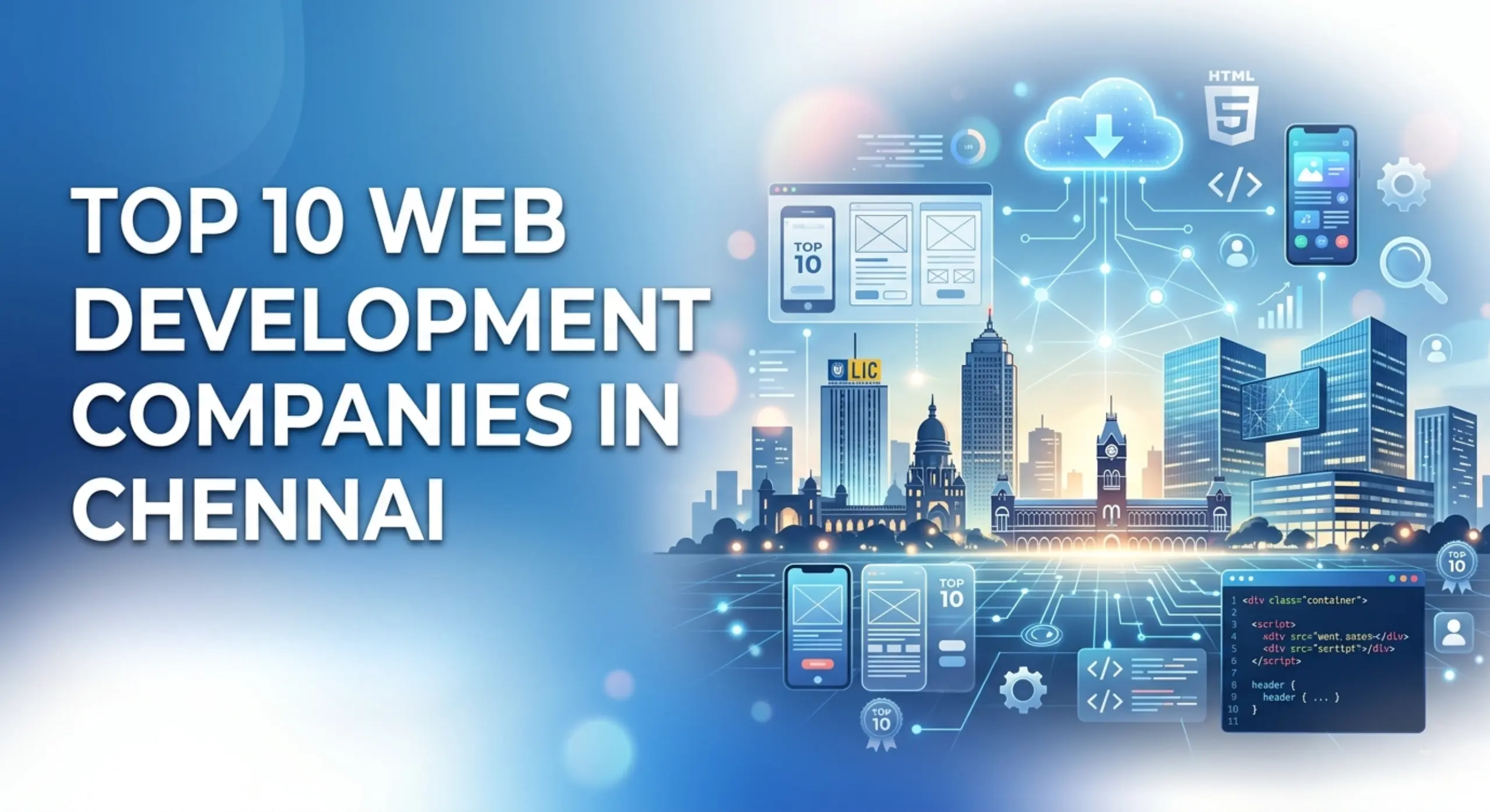 Top 10 Web Development Companies in Chennai city tech skyline and digital agencies