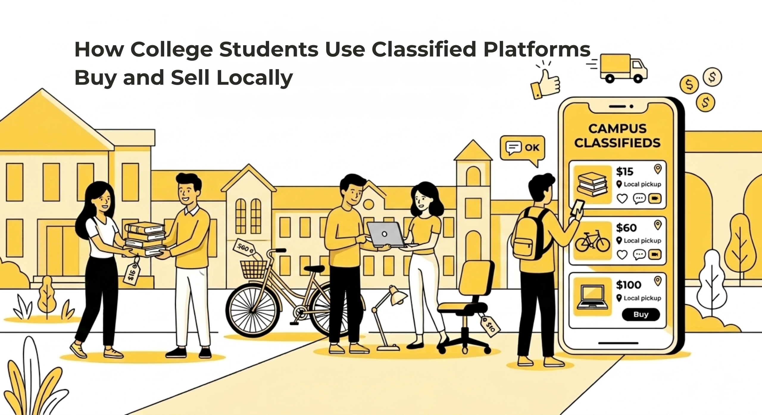 college students buying second hand items from local classified platforms