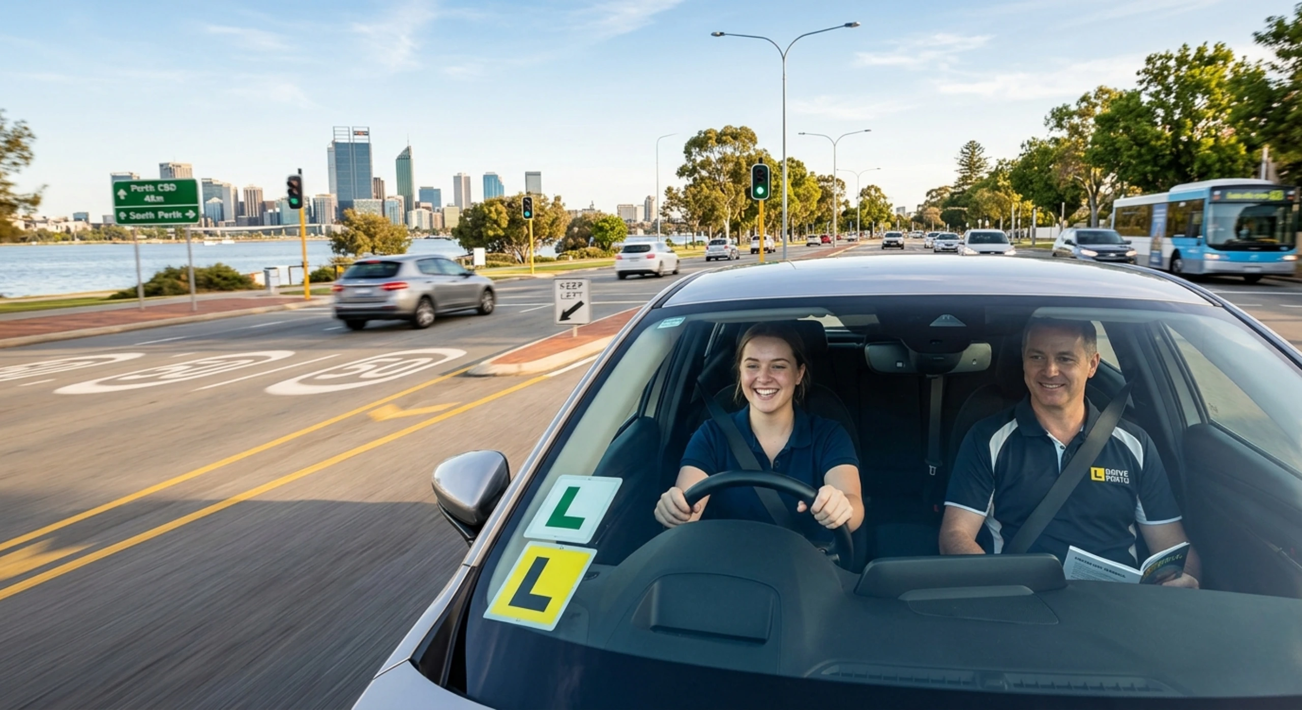 Trueway driving school instructor Perth teaching learner driver on road