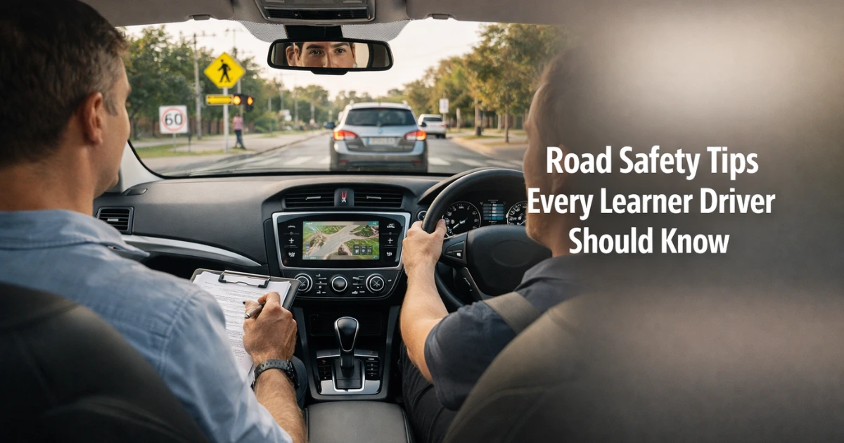 Learner driver practicing road safety tips with instructor in Perth Australia