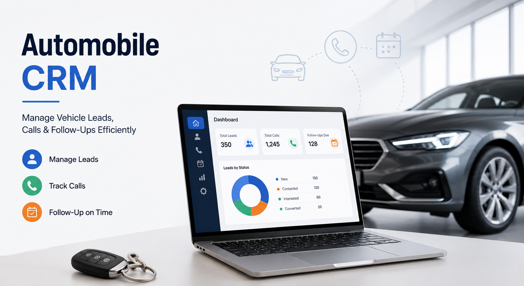 Automobile CRM dashboard for managing vehicle leads, calls and follow-ups