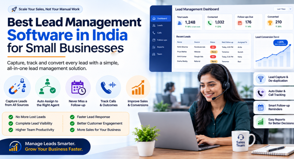 Best lead management software in India for small businesses with lead tracking, automated assignment, follow-up reminders, call tracking, and sales analytics