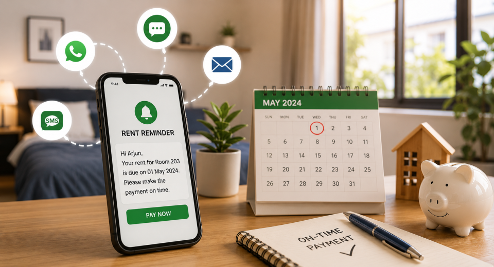 Automatic PG rent reminders helping owners track rent payments and reduce manual follow-ups