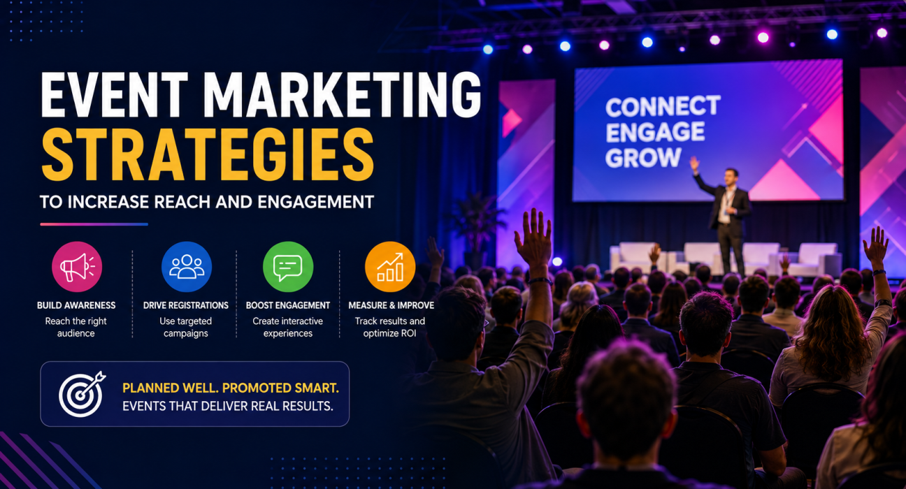 Event marketing strategies for increasing audience reach, registrations, and attendee engagement.